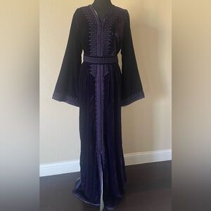 Moroccan Purple Velvet Kaftan, Elegant Handmade Embroidered Caftan purple dress